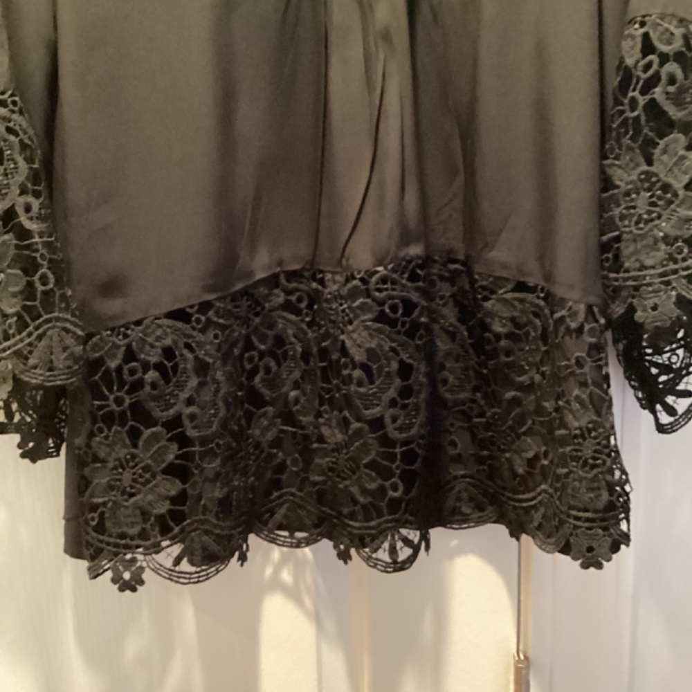 SoTeer V Neck Loose Top Flare Sleeve Lace Splice Blouse - Picture 6 of 8